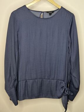 SIMPLY VERA Vera Wang Long Sleeve Drop Waist/Tie Blouse in Slate Blue Size L